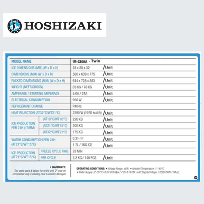 Hoshizaki รุ่น IM-220AA(Twin) + B-801SA